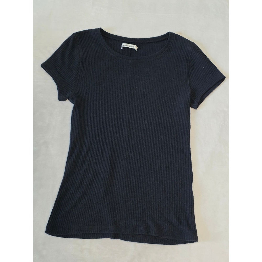 Abercrombie & Fitch Navy Blue Ribbed Short Sleeve Crew Neck Top Size Medium